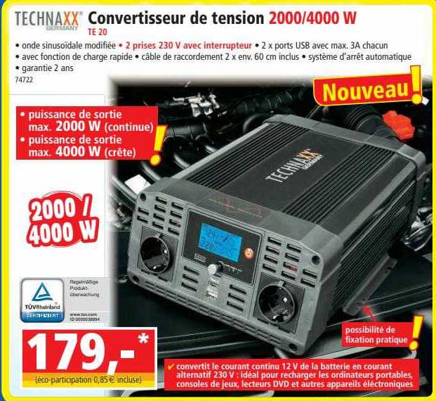 convertisseur de tension 2000/4000w technaxx