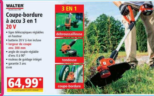 coupe-bordure à accu 3 en 1 20v walter