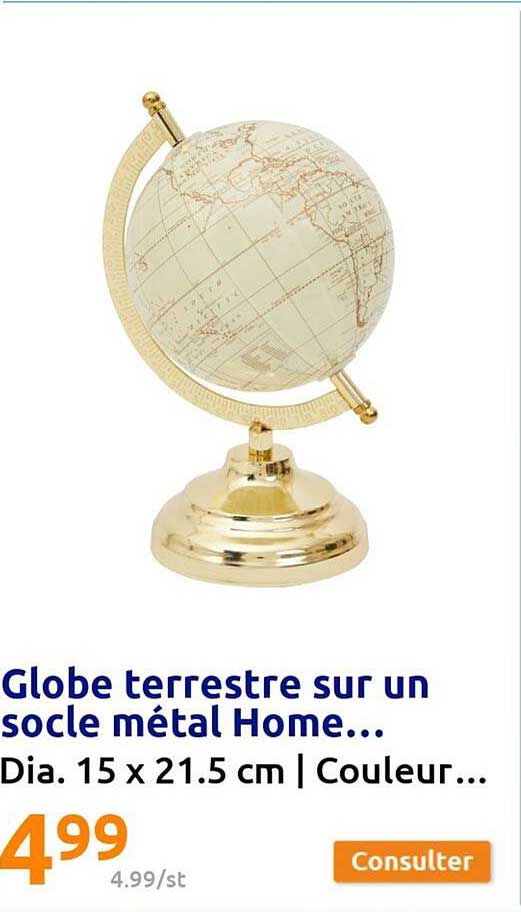 globe terrestre sur un socle métal home