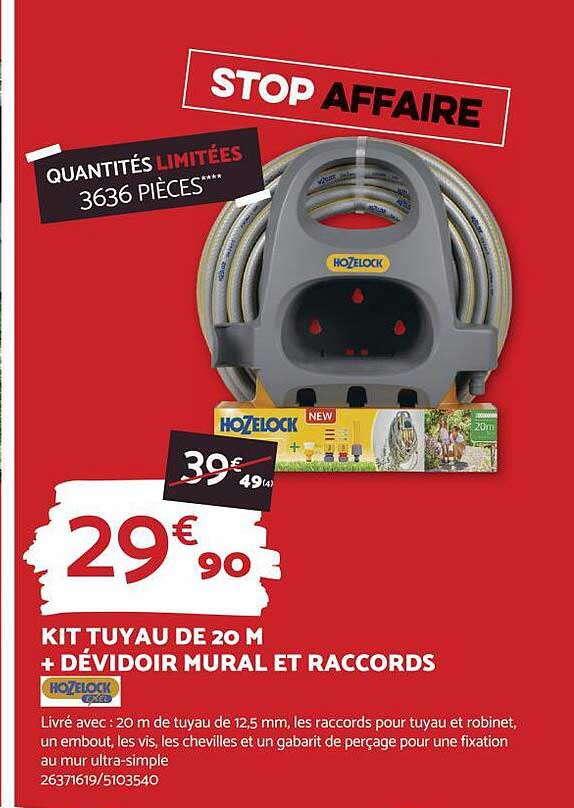Kit Tuyau De 20m + Dévidoir Mural Et Raccords Hozelock