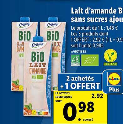 lait d'amande bio sans sucres ajoutés envia