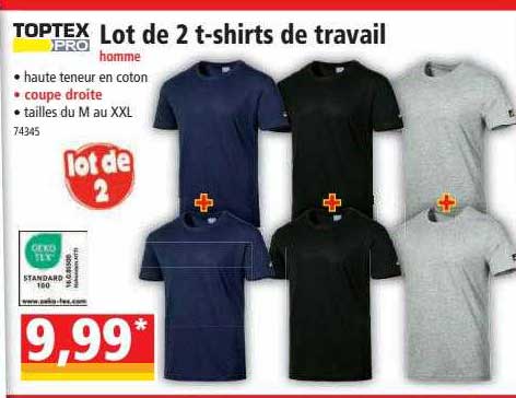 lot de 2 t-shirts de travail homme toptex pro