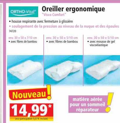 oreiller ergonomique "visco comfort" ortho vital