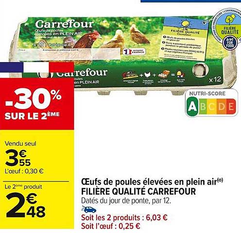 œufs de poules élevées en plein air filière qualité carrefour