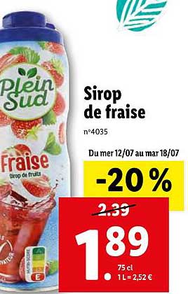 Sirop De Fraise Plein Sud