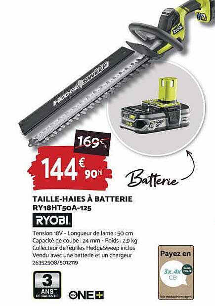 taille-haies à batterie ry18ht50a-125 ryobi