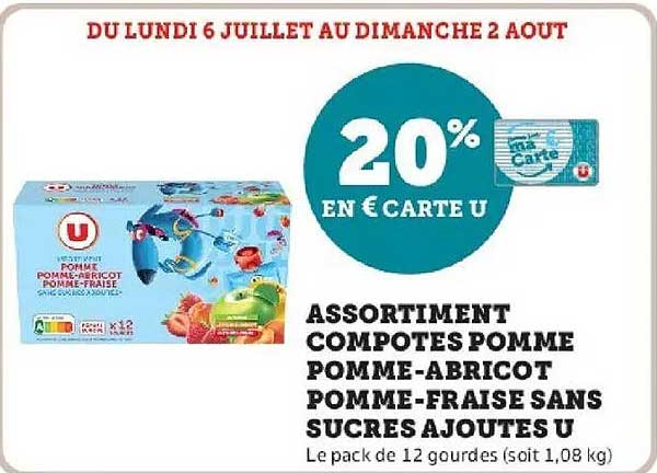 ASSORTIMENT COMPOTES POMME POMME-ABRICOT POMME-FRAISE SANS SUCRES AJOUTES U