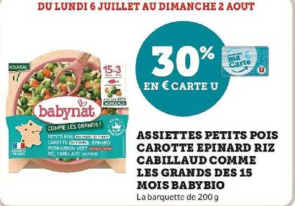 Babynat Assiettes petits pois carotte epinard riz cabillaud comme les grands des 15 mois
