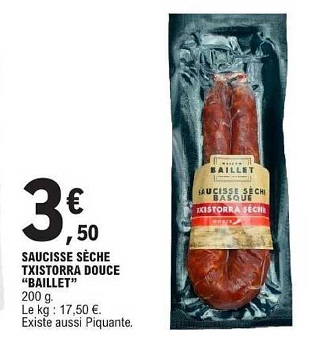 Baillet Saucisse sèche Txistorra douce