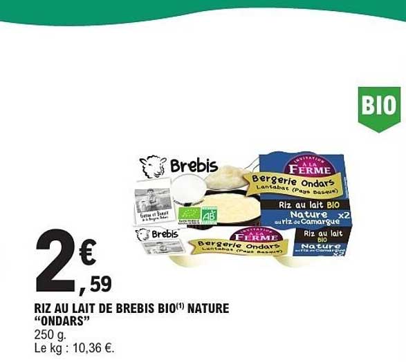 Brebis Riz au lait BIO Nature “Ondars”