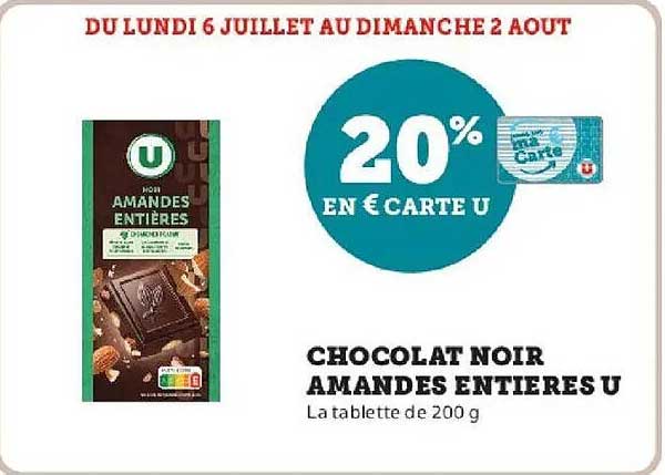 Chocolat noir amandes entières U