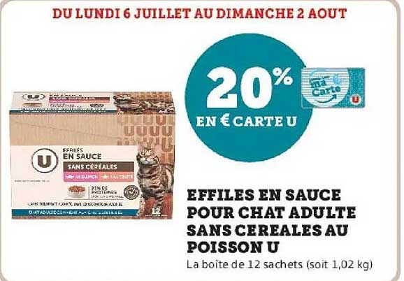 Effiles en sauce pour chat adulte sans cereales au poisson U