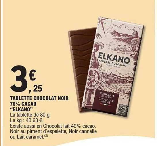 ELKANO TABLETTE CHOCOLAT NOIR