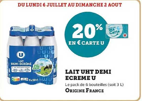 Lait UHT Demi Ecrémé U