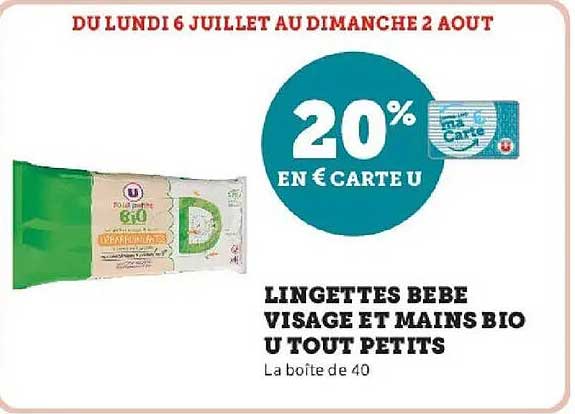 LINGETTES BÉBÉ VISAGE ET MAINS BIO U TOUT PETITS