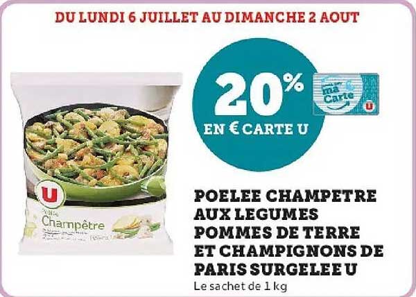 Poêlée Champêtre aux légumes pommes de terre et champignons de Paris surgelée U