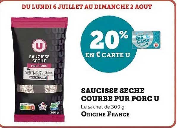 Saucisse sèche courbe pur porc U
