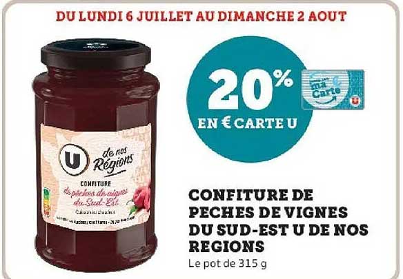 U de nos Régions Confiture de pêches de vignes du Sud-Est de nos régions
