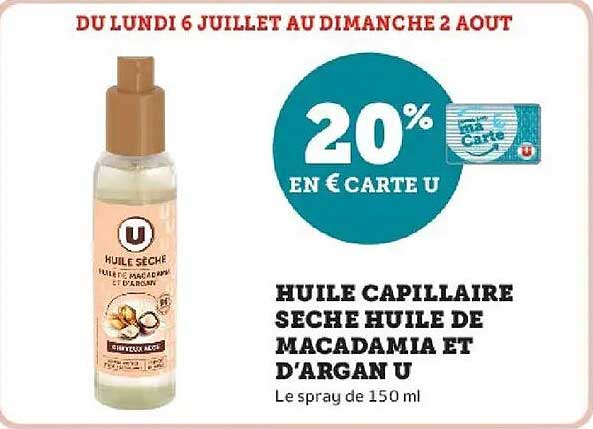 U Huile Capillaire Sèche Huile de Macadamia et d'Argan U