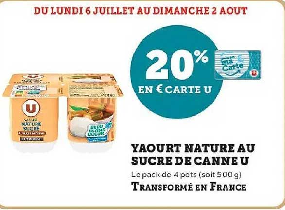 YAOURT NATURE AU SUCRE DE CANNE U