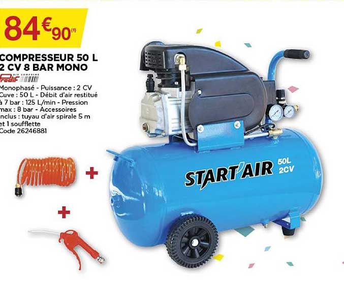 compresseur 50 m 2cv 8 bar mono predif star'air