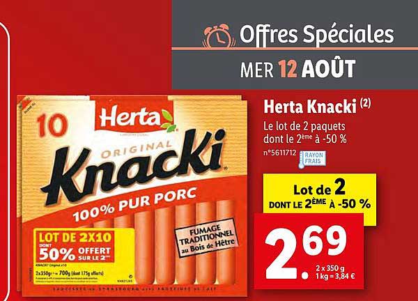 herta knacki le lot de 2 paquets dont le 2ème à -50%