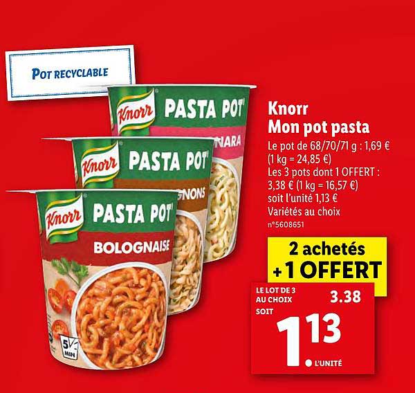 knorr mon pot pasta 2 achetés + 1 offert