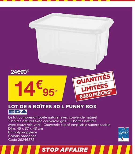 lot de 5 boîtes 30 l funny box eda
