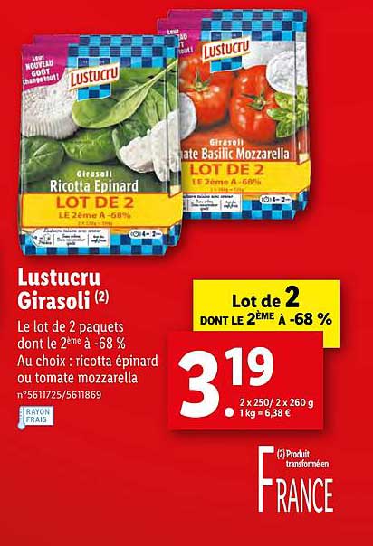 lustucru girasoli le lot de 2 paquets dont le 2ème à -68%