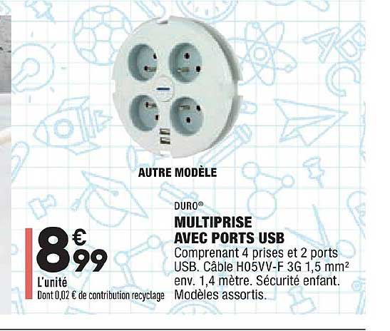 multiprise avec ports usb duro