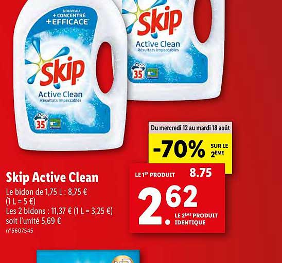 Skip Active Clean -70% Sur Le 2ème