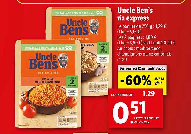Uncle Ben's Riz Express -60% Sur Le 2ème