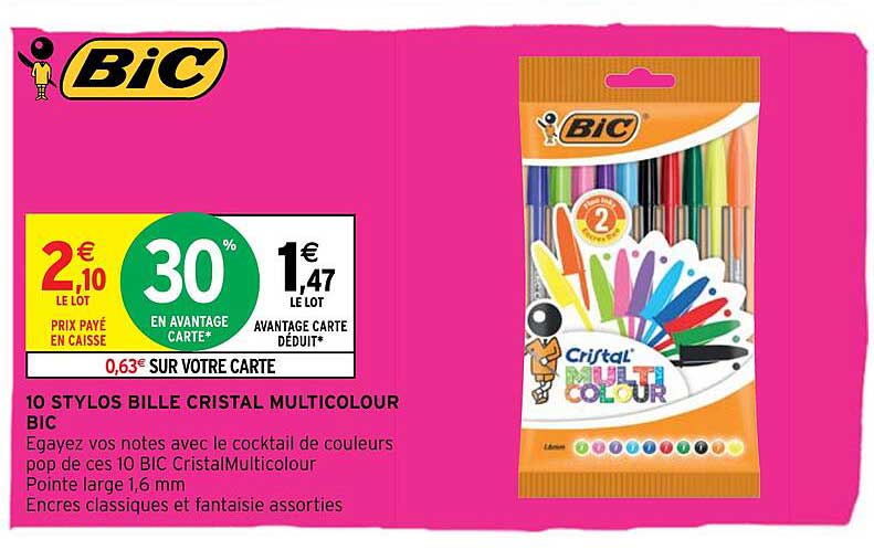10 Stylos Bille Cristal Multicolour Bic