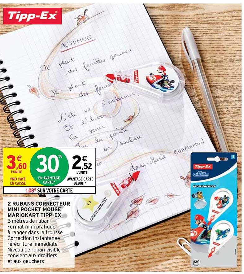 2 rubans correcteur mini pocket mouse mariokart tipp-ex
