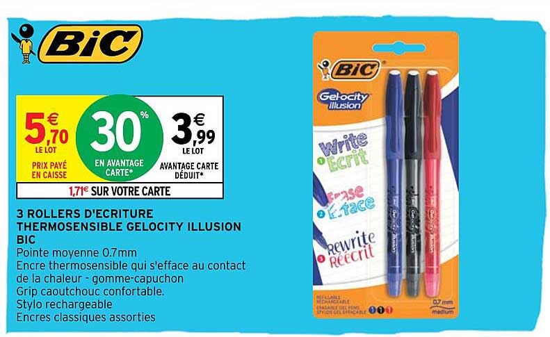 3 Rollers D'écriture Thermosensible Gelocity Illusion Bic