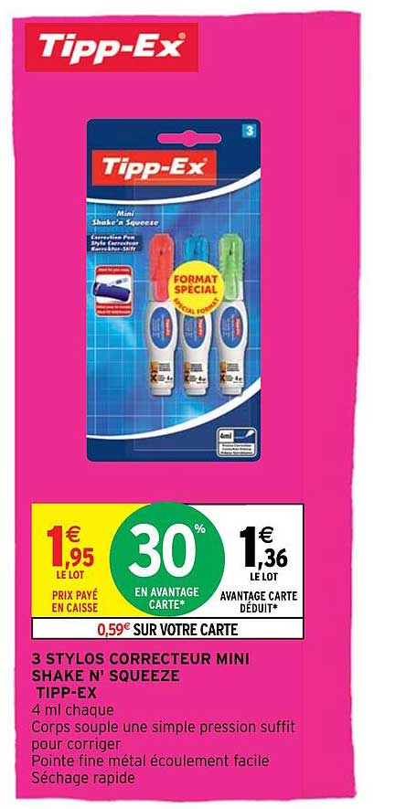 3 stylos correcteur mini shake n' squeeze tipp-ex
