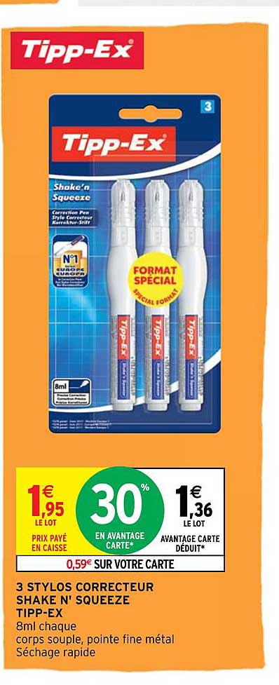 3 stylos correcteur shake n' squeeze tipp-ex