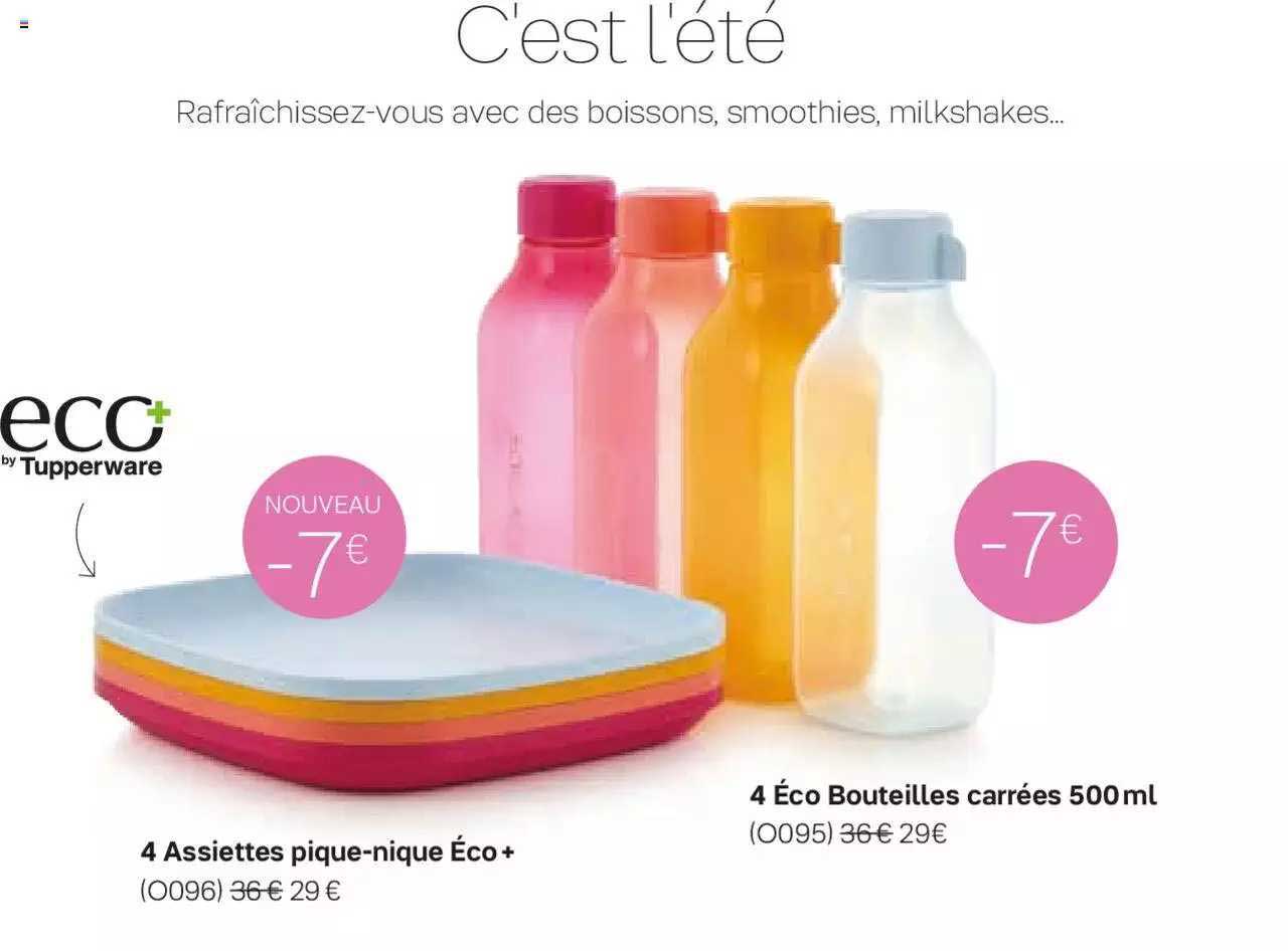 4 Assiettes Pique-nique éco+, 4 éco Bouteilles Carrées 500 Ml