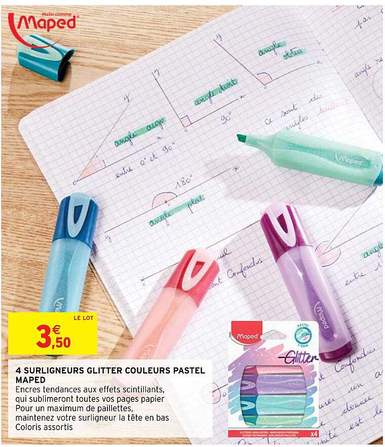 4 surligneurs glitter couleurs pastel maped