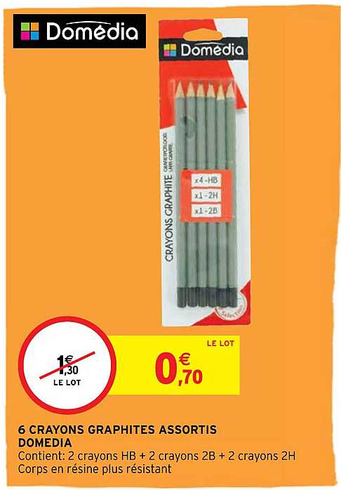 6 Crayons Graphites Assortis Domédia