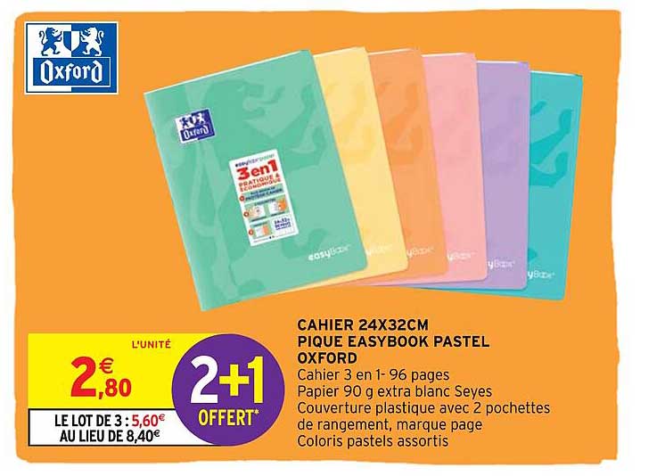Cahier 24 X 32 Cm Pique Easybook Pastel Oxford