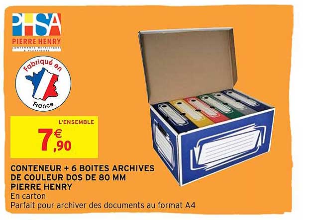 conteneur + 6 boîtes archives de couleur dos de 80 mm pierre henry
