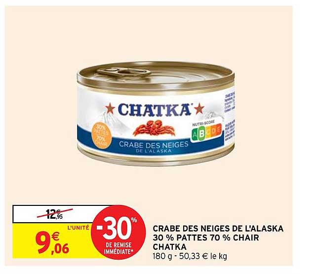 crabe des neiges de l'alaska 30% pattes 70% chair chatka