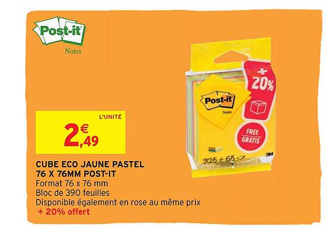 cube éco jaune pastel 76 x 76 mm post-it