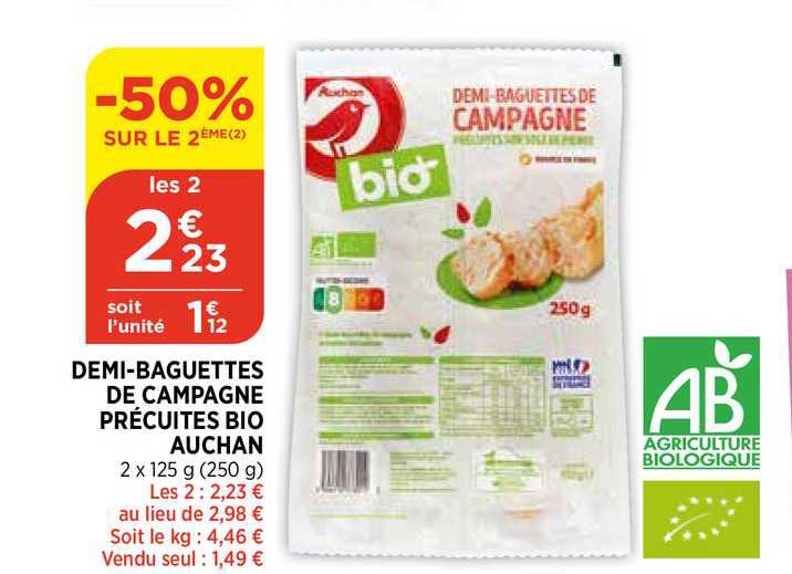 Demi-baguettes De Campagne Précuites Bio Auchan