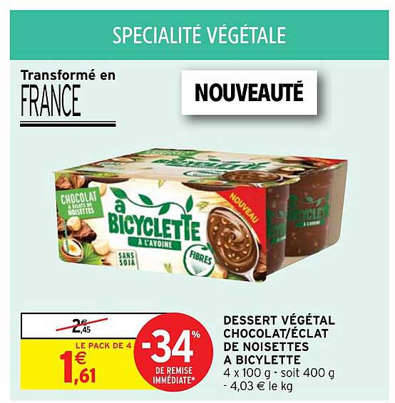 dessert végétal chocolat-éclat de noisettes à bicyclette