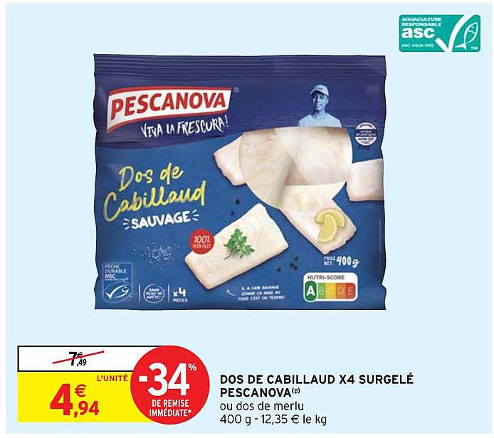 Dos De Cabillaud X4 Surgelé Pescanova