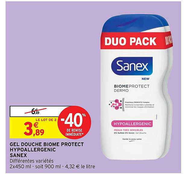 gel douche biome protect hypoallérgenic sanex