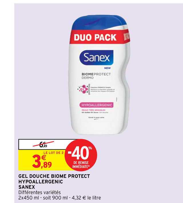 gel douche biome protect hypoallergénique sanex