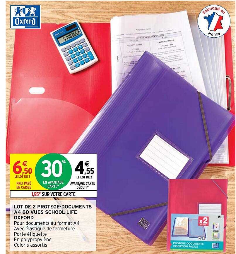 lot de 2 protège-documents a4 80 vues school life oxford